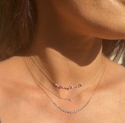 2.01 CTW Invisible-Set Drilled Pink Sapphire & Diamond Strand Necklace (13pcs)